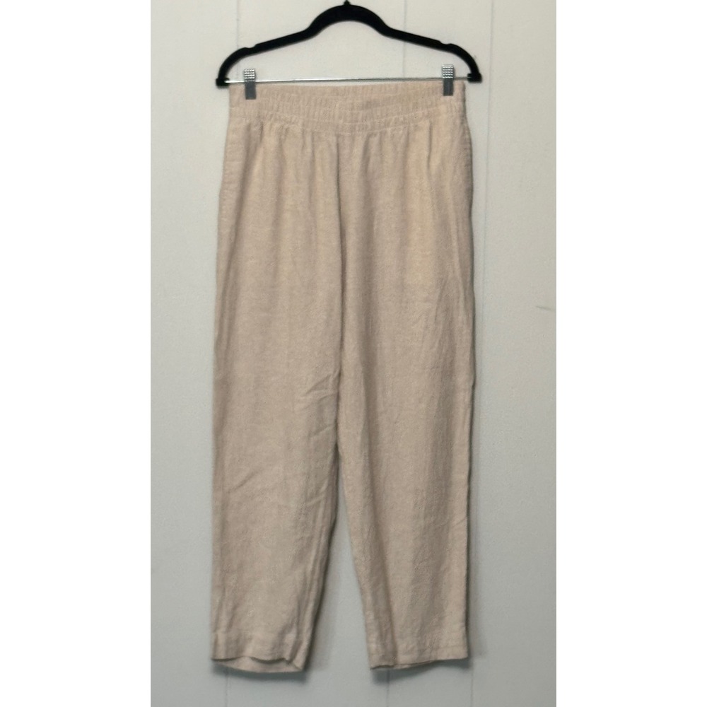 Old Navy Linen Blend High Waisted Straight Leg Pants Beige Oatmeal Small
